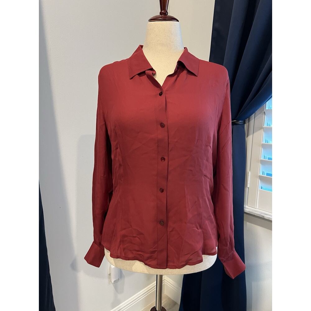 RENA ROWAN Size 14 Button SILK Long Sleeve Dress Shirt Professional VNTG Office